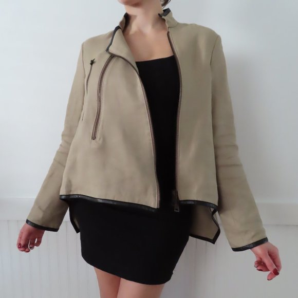 Derek Lam Linen and Leather Moto Jacket - Picture 1 of 9